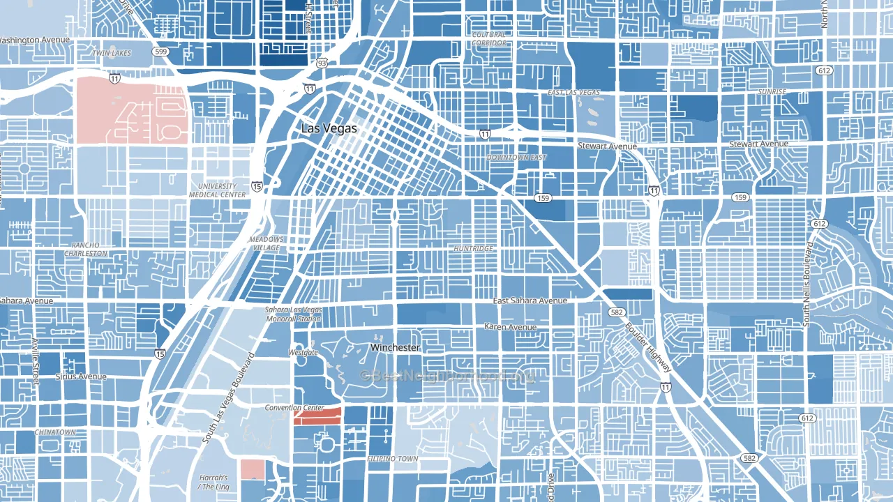Huntridge, Las Vegas, NV block-group political-lean map