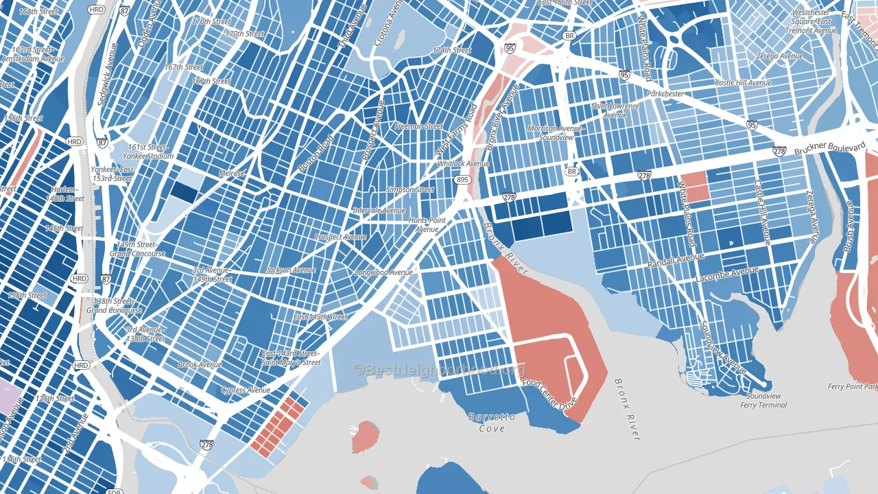 Hunts Point, Bronx, NY block-group political-lean map