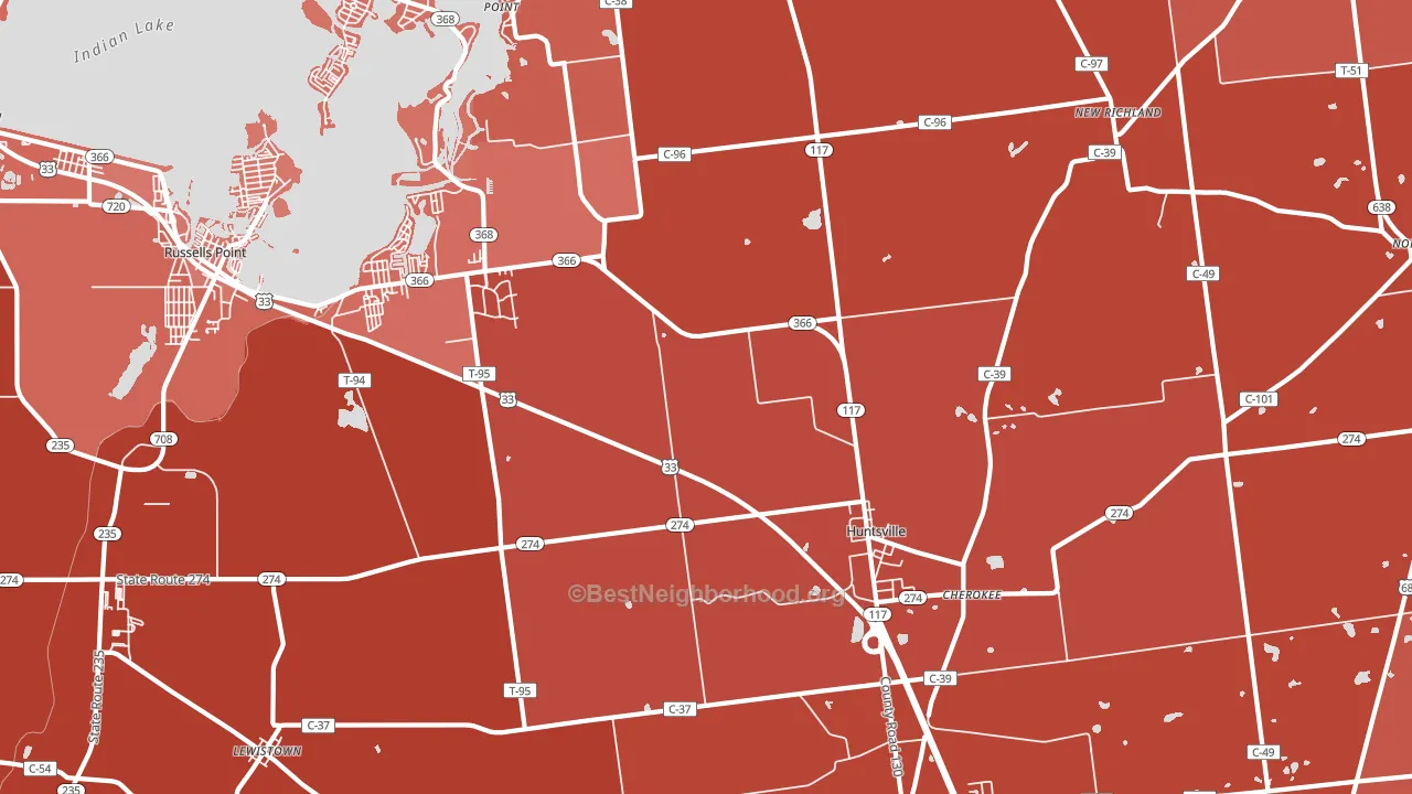 Huntsville, OH block-group political-lean map