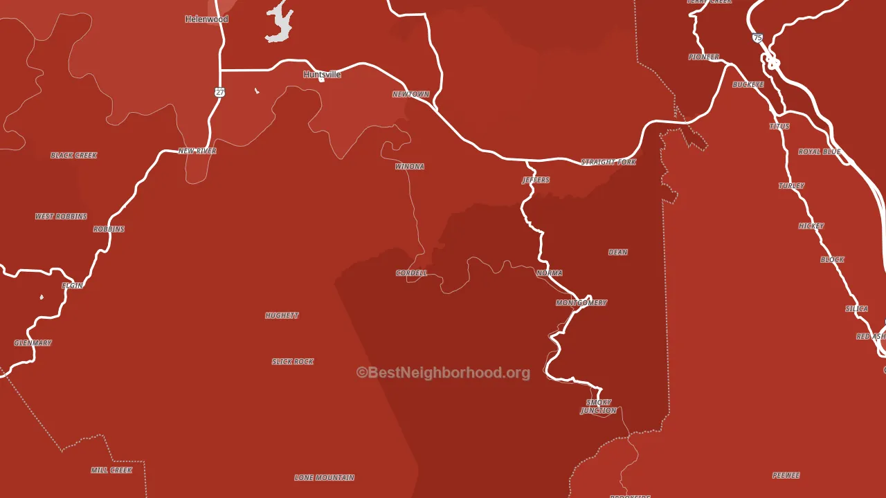 Huntsville, TN block-group political-lean map