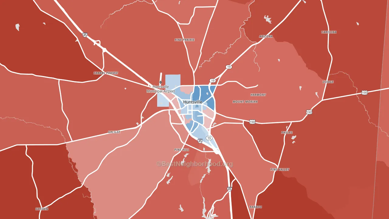 Huntsville, TX block-group political-lean map