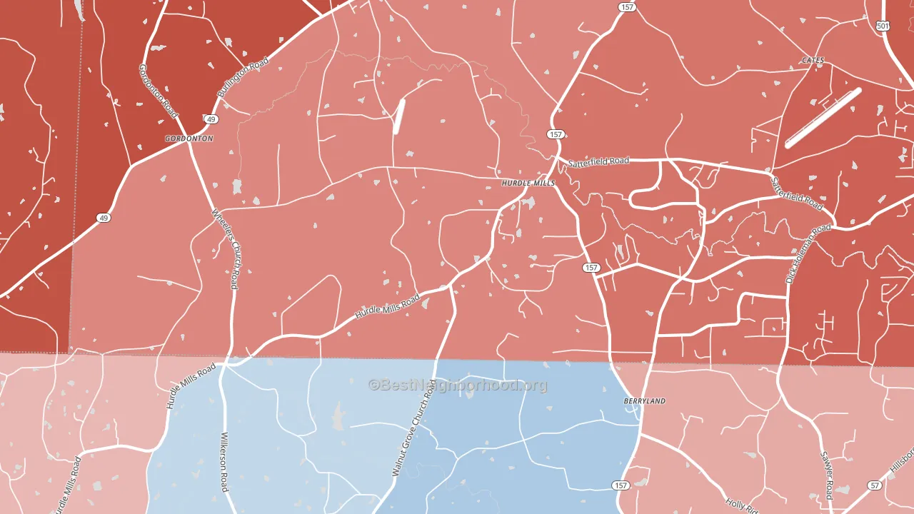 Hurdle Mills, NC block-group political-lean map
