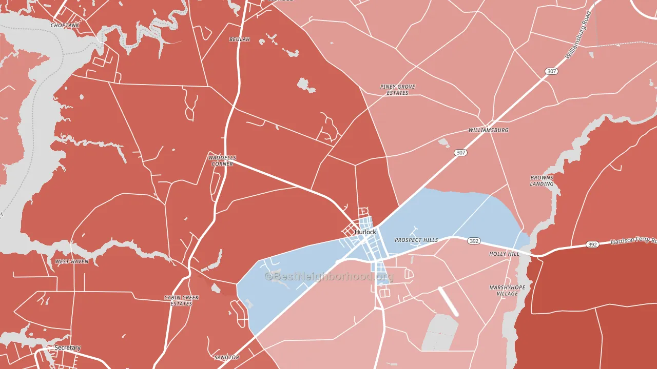 Hurlock, MD block-group political-lean map