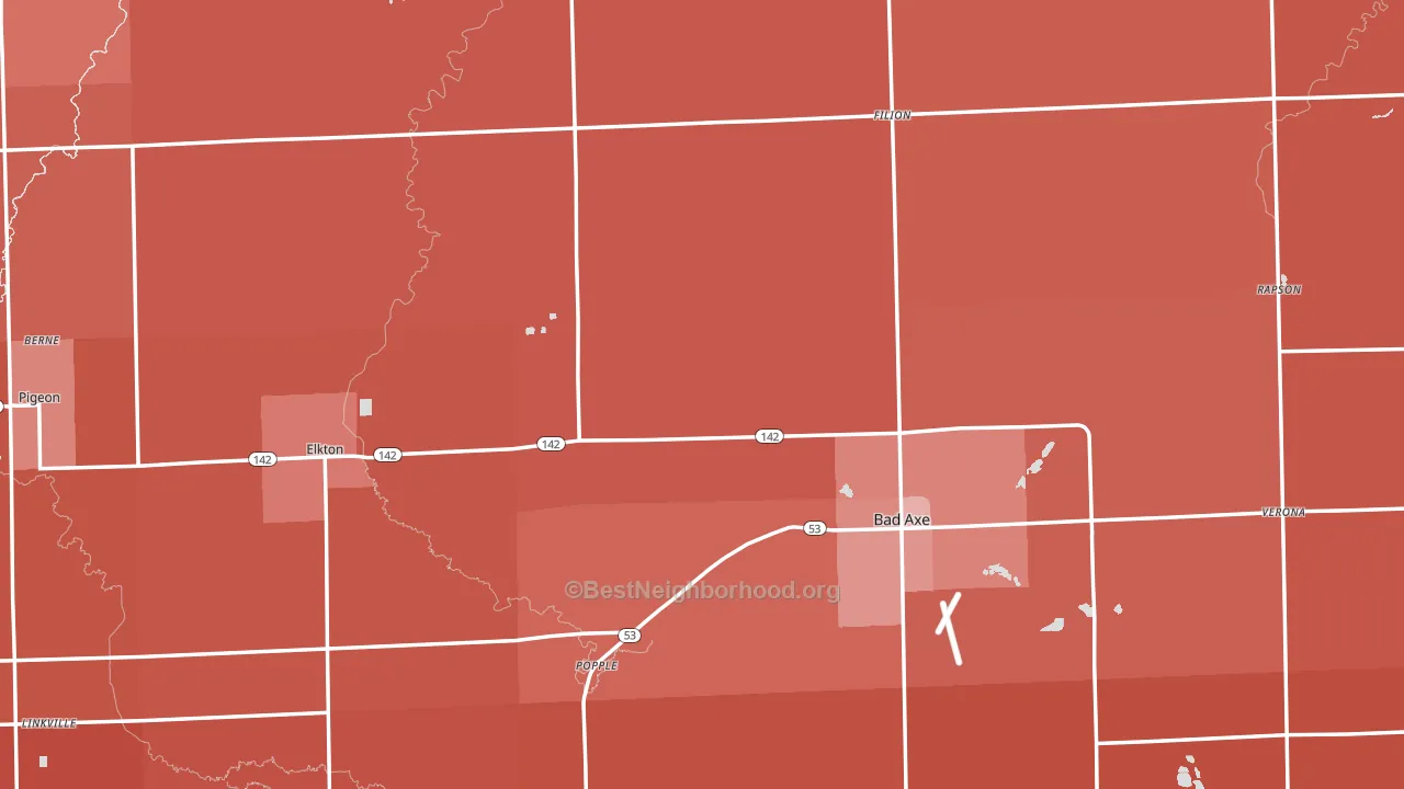 Huron County, MI block-group political-lean map