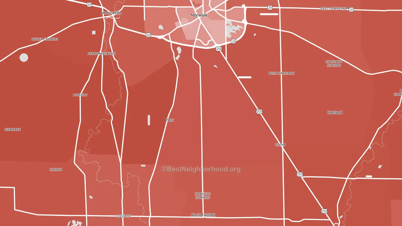 Huron County, OH block-group political-lean map