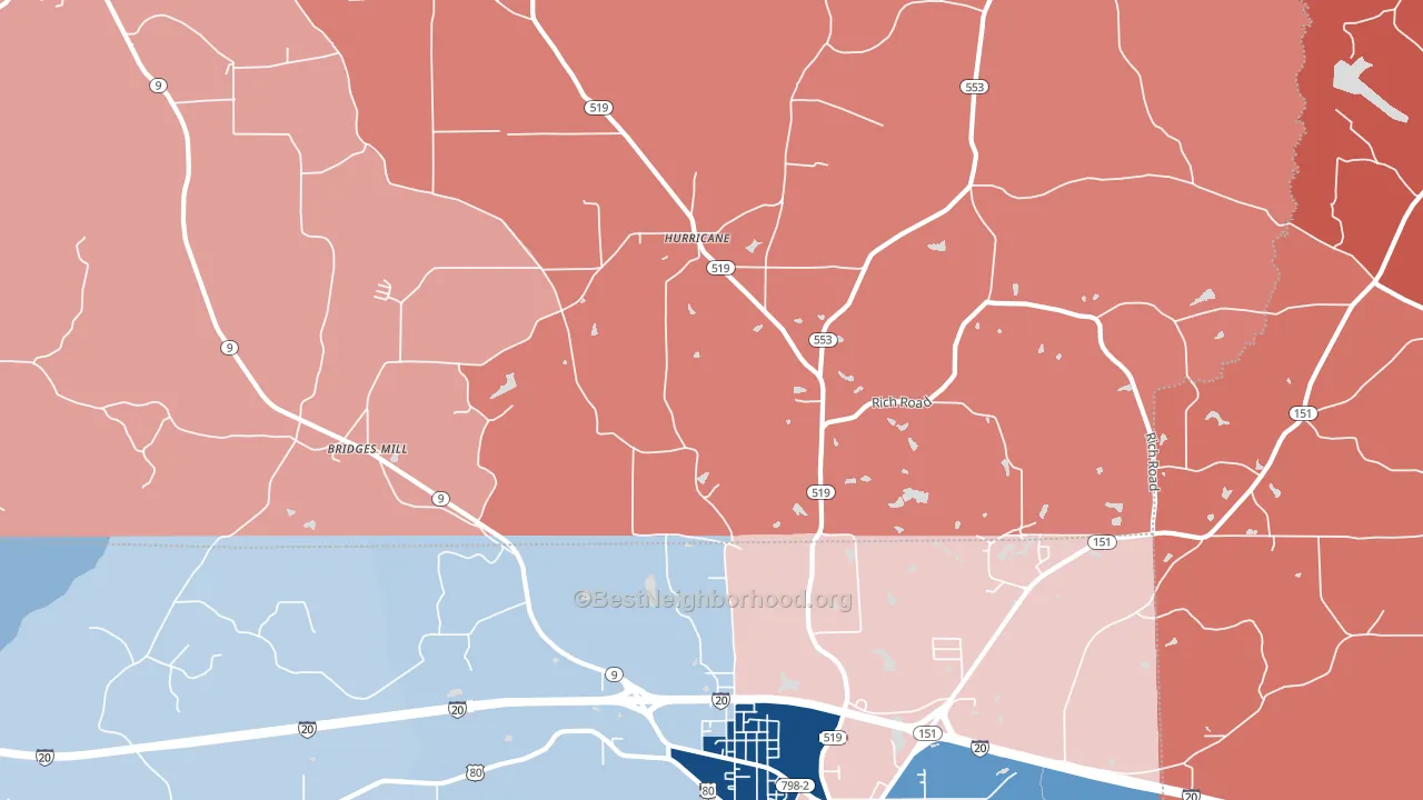 Hurricane, LA block-group political-lean map
