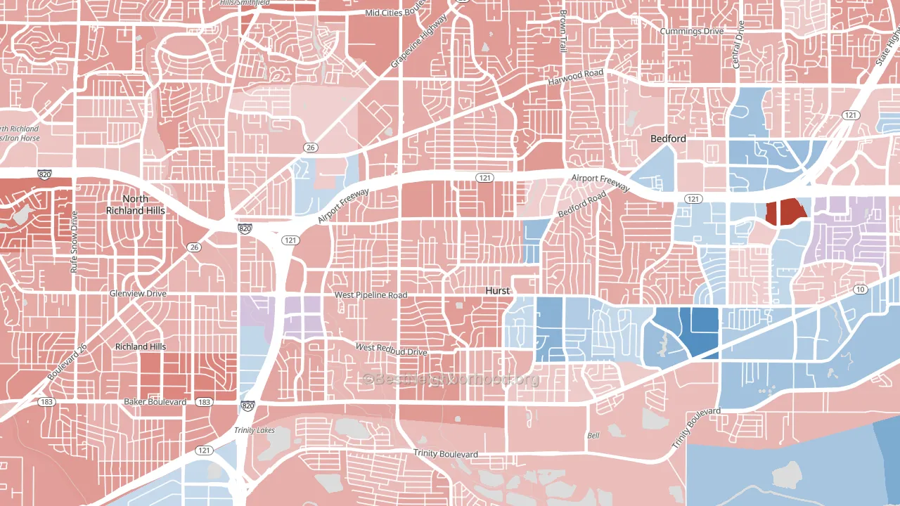 Hurst, TX block-group political-lean map