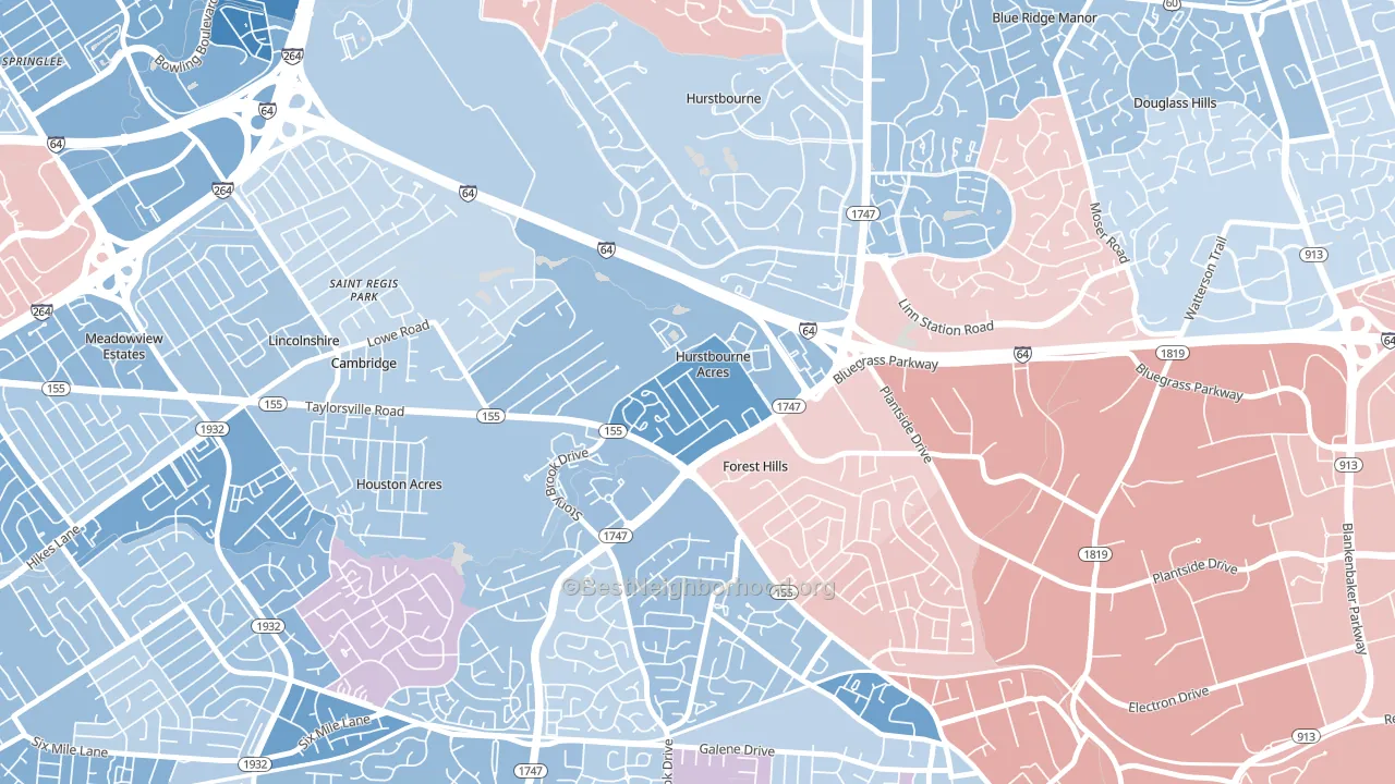 Hurstbourne Acres, KY block-group political-lean map