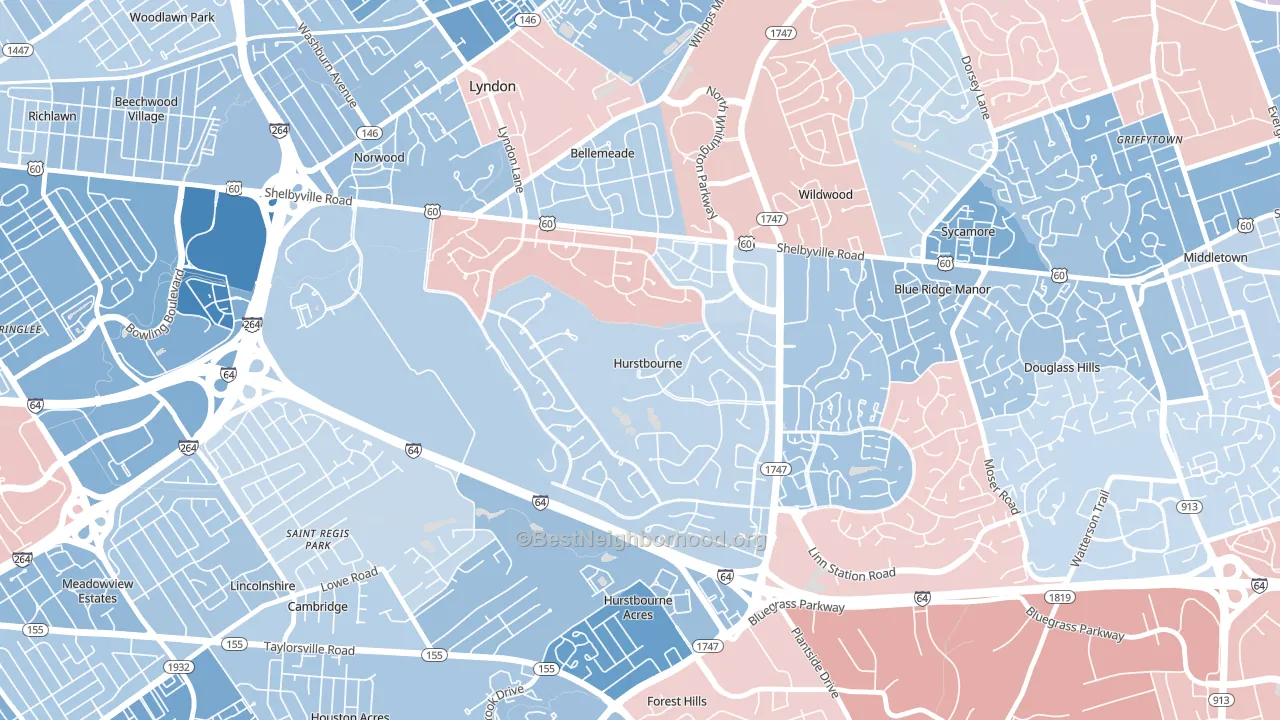 Hurstbourne, KY block-group political-lean map