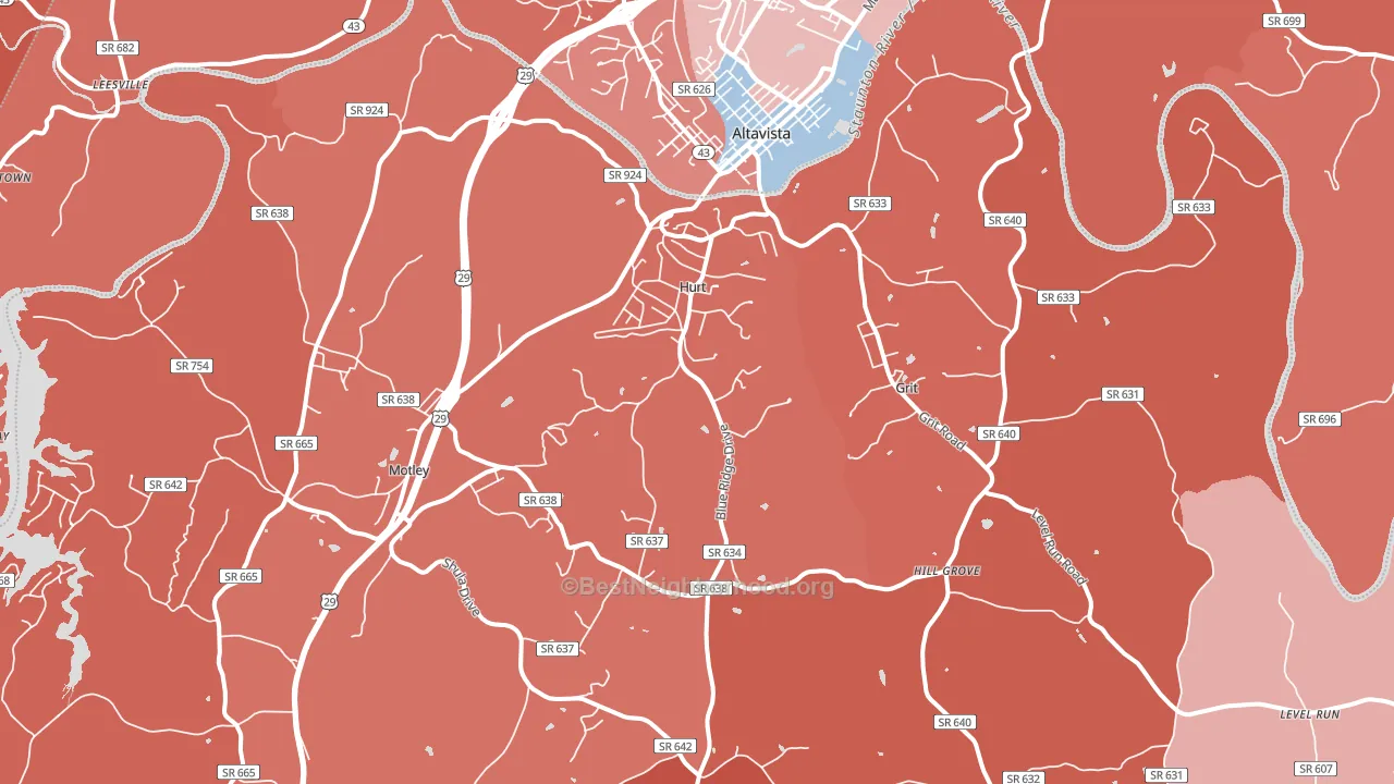Hurt, VA block-group political-lean map