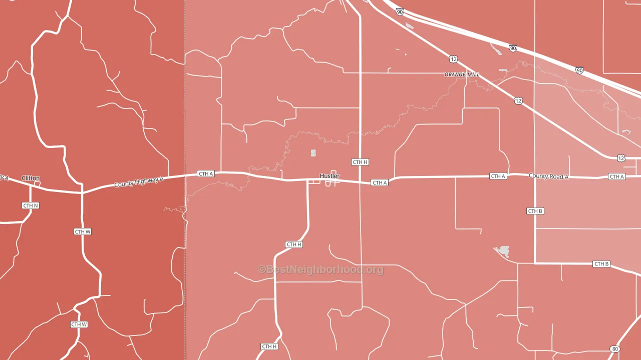 Hustler, WI block-group political-lean map