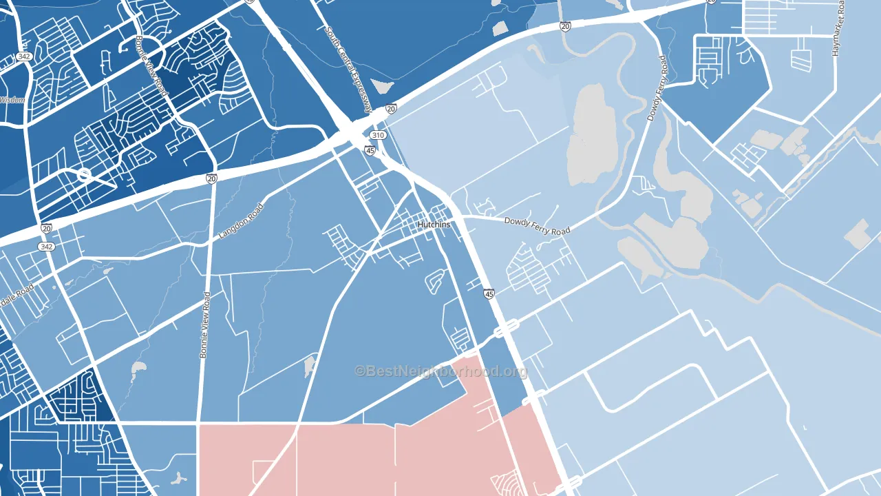 Hutchins, TX block-group political-lean map