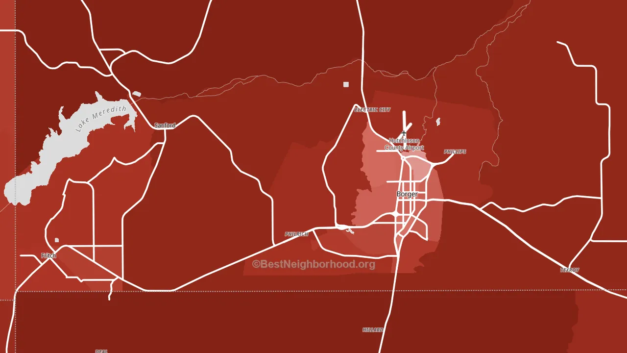 Hutchinson County, TX block-group political-lean map