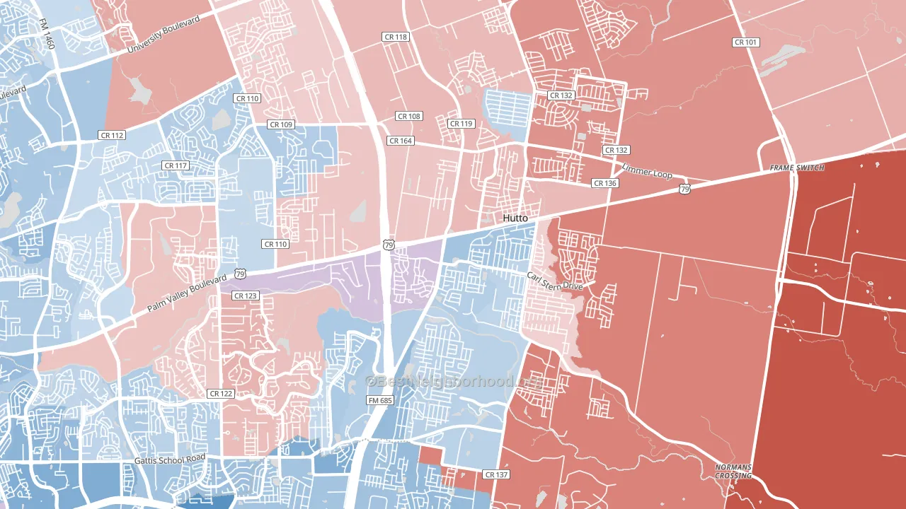 Hutto, TX block-group political-lean map