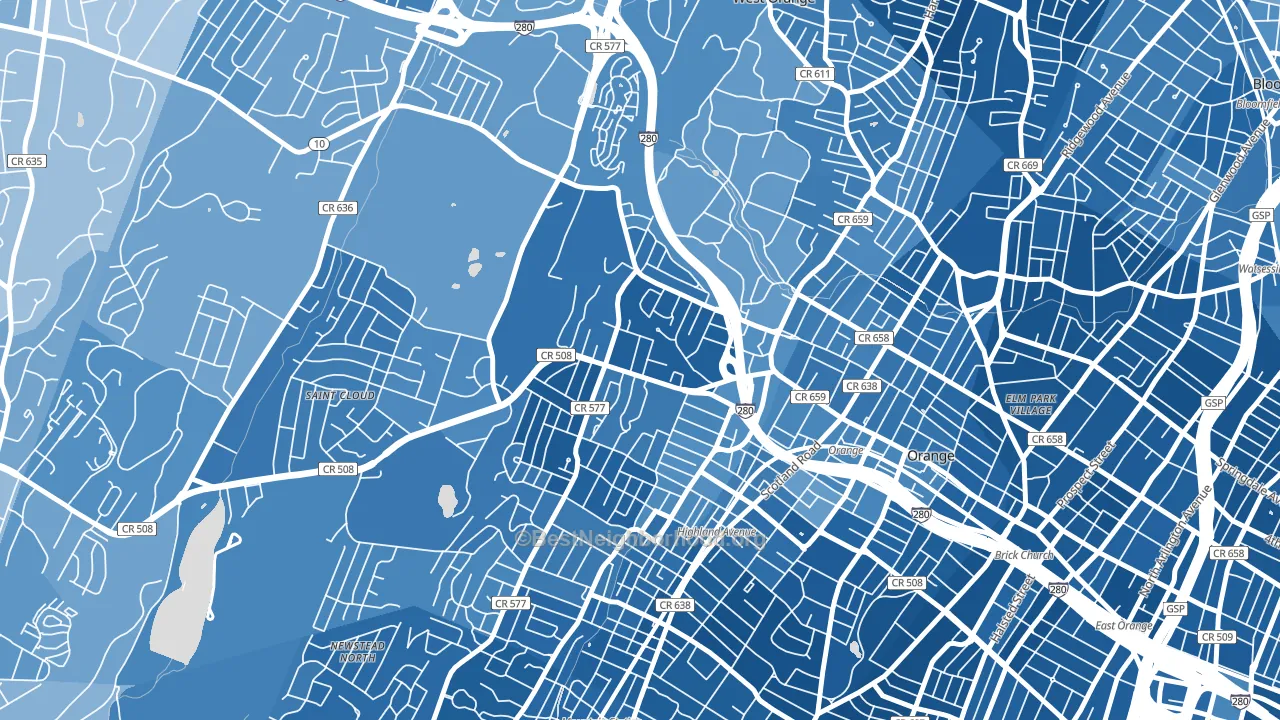 Hutton Park, West Orange, NJ block-group political-lean map