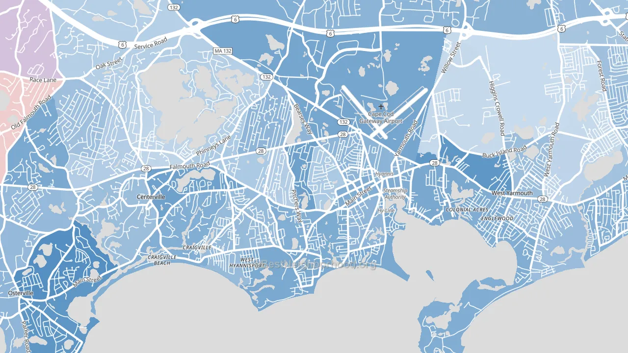 Hyannis, Barnstable Town, MA block-group political-lean map