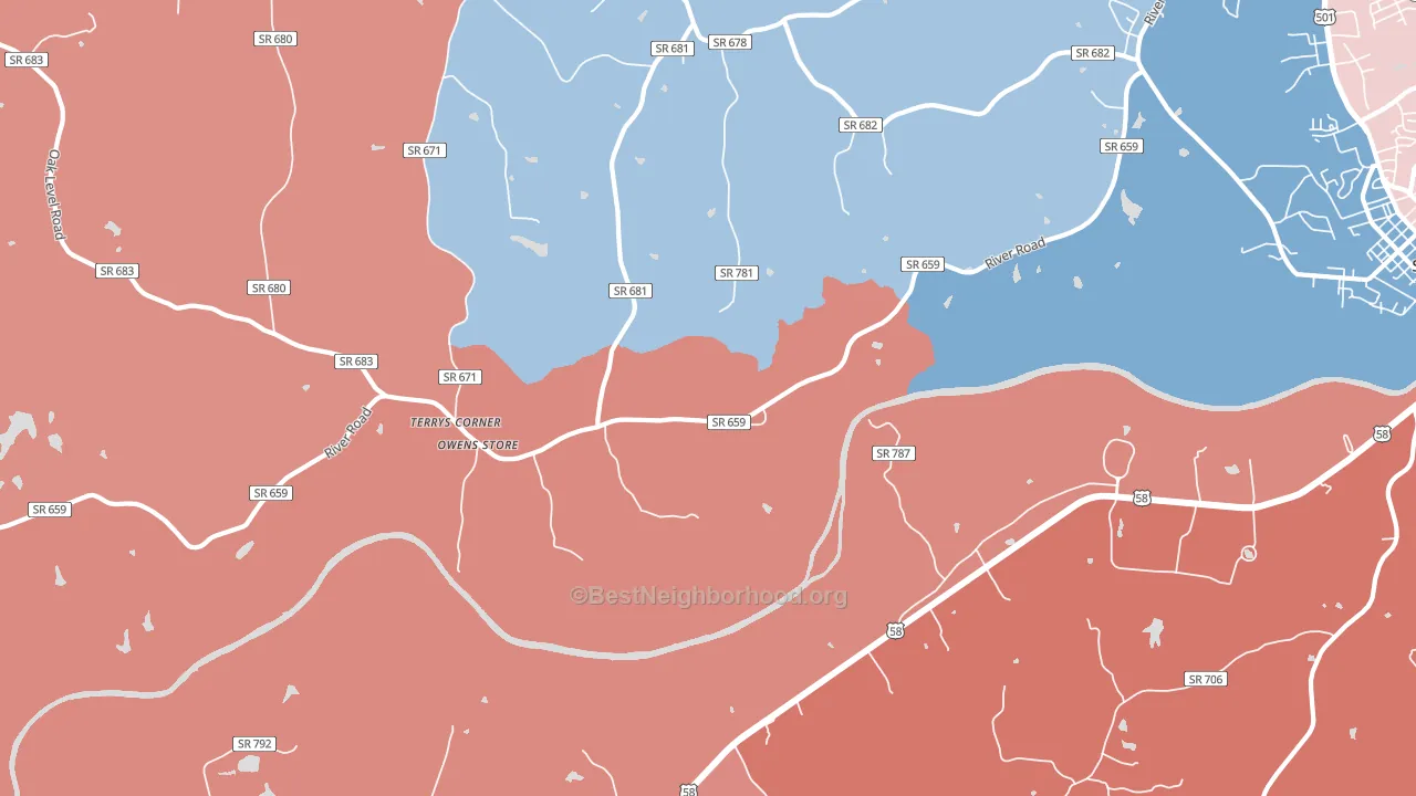 Hyco, VA block-group political-lean map