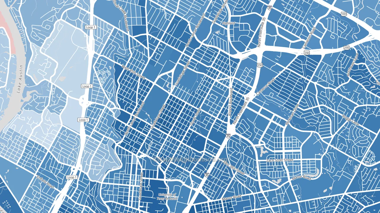 Hyde Park, Austin, TX block-group political-lean map