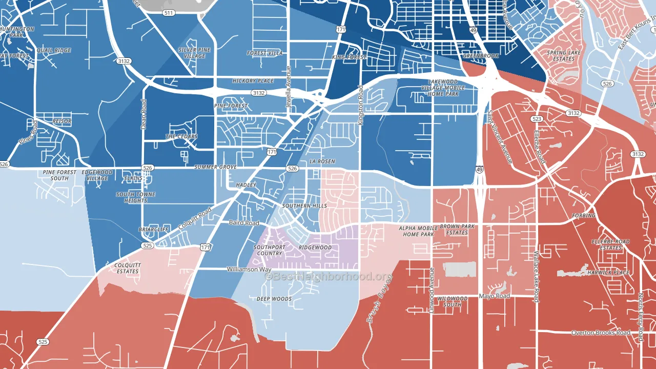 Hyde Park-Brookwood-Southern Hills, Shreveport, LA block-group political-lean map