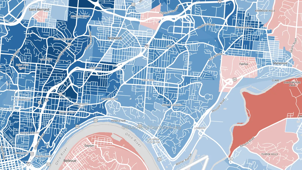 Hyde Park, Cincinnati, OH block-group political-lean map