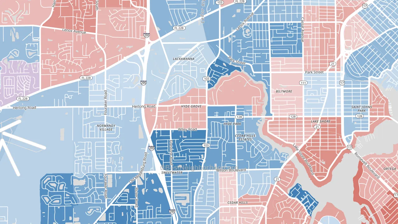 Hyde Park, Jacksonville, FL block-group political-lean map