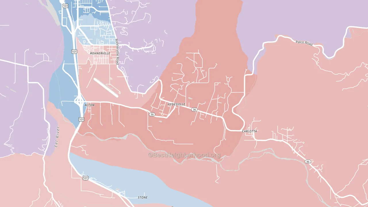 Hydesville, CA block-group political-lean map