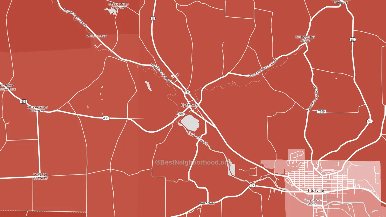 Hydetown, PA block-group political-lean map