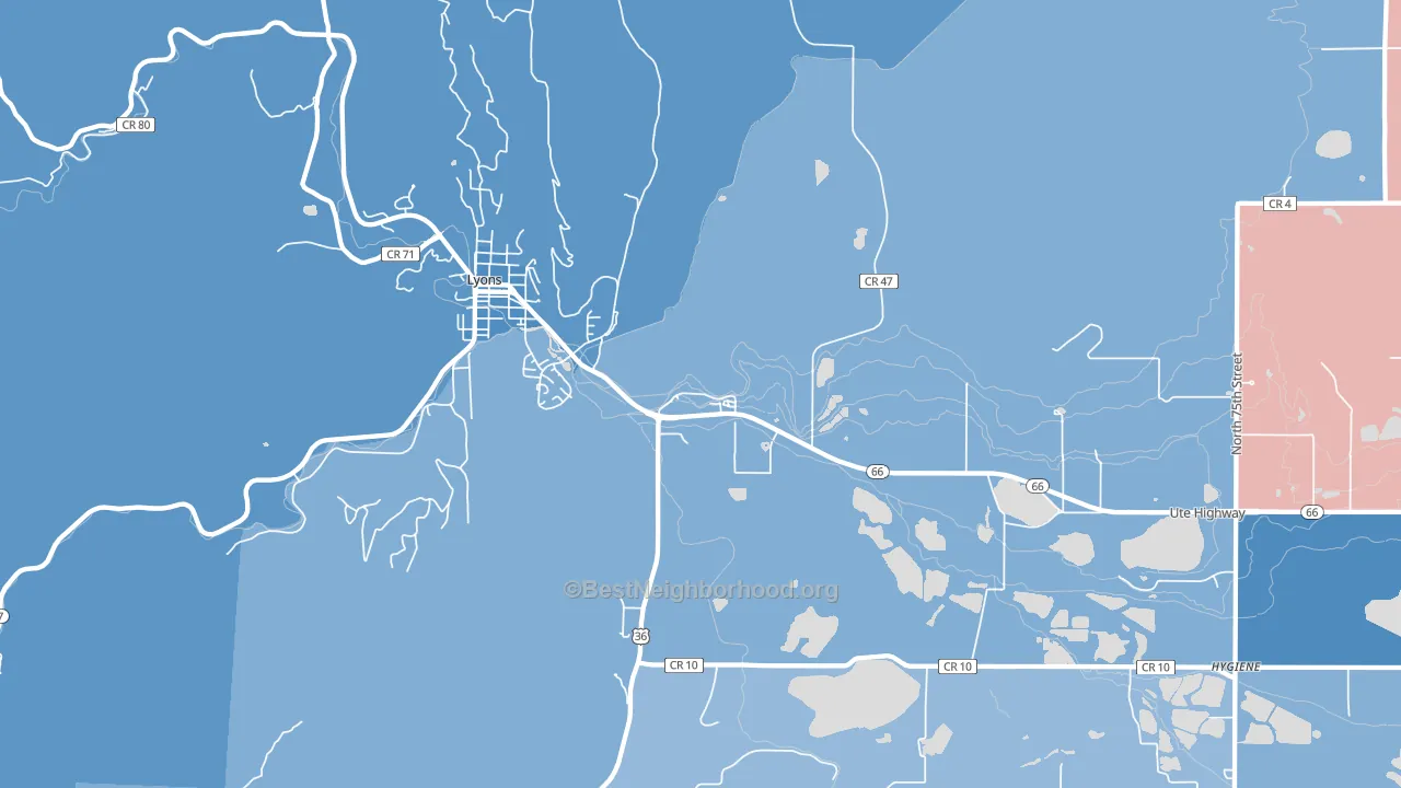 Hygiene, CO block-group political-lean map