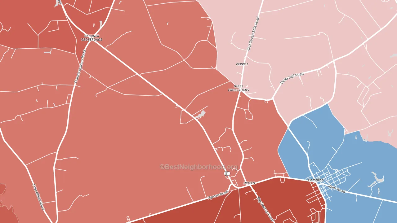 Hyman, SC block-group political-lean map