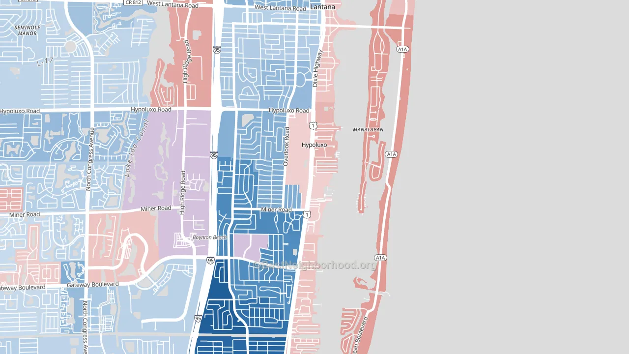 Hypoluxo, FL block-group political-lean map
