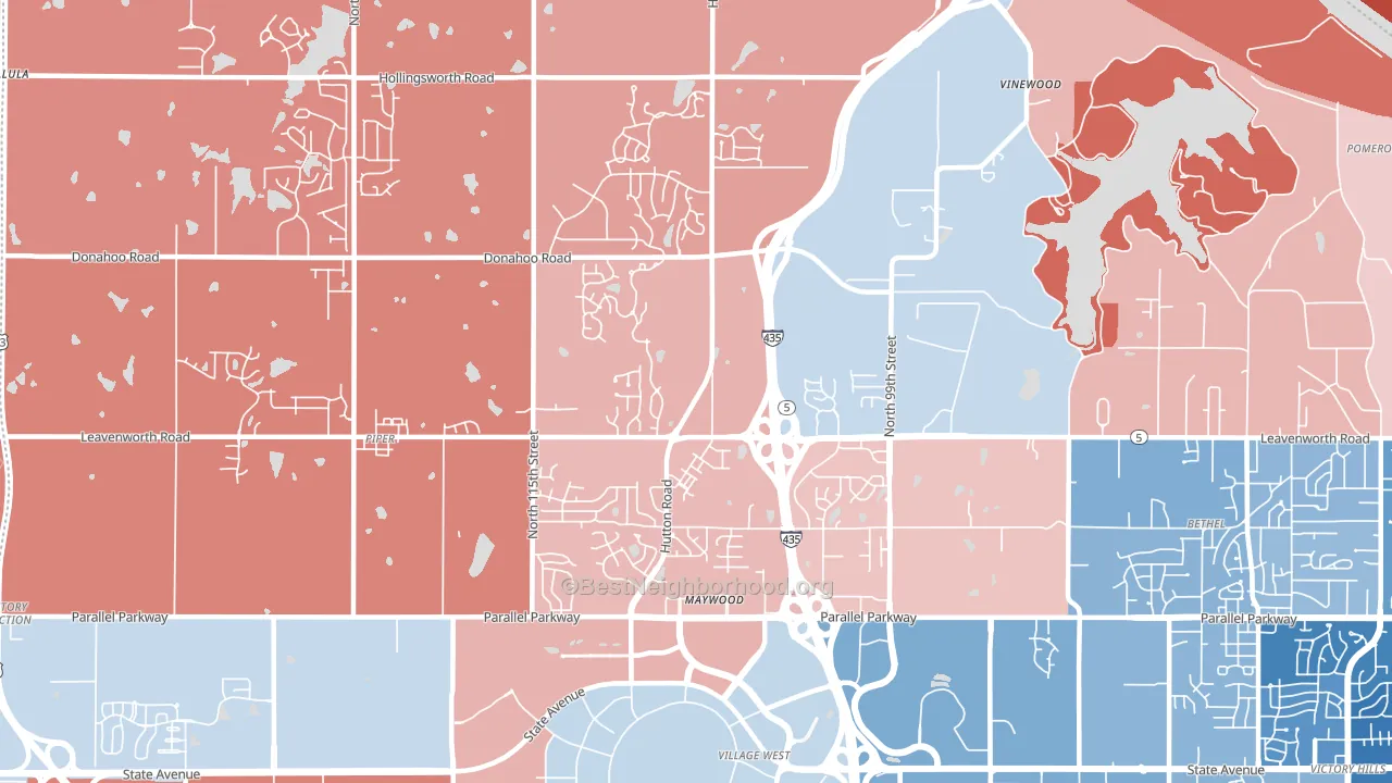 I-435 West KC-KS, Kansas City, KS block-group political-lean map