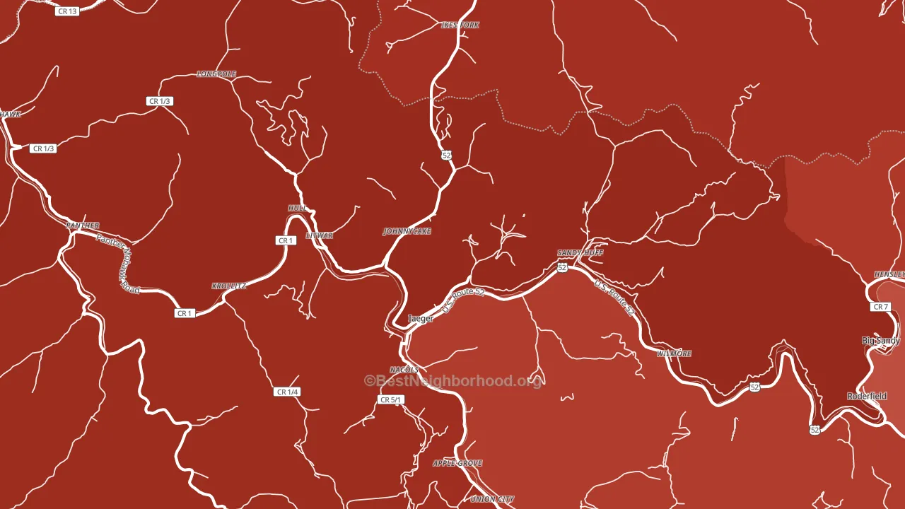 Iaeger, WV block-group political-lean map