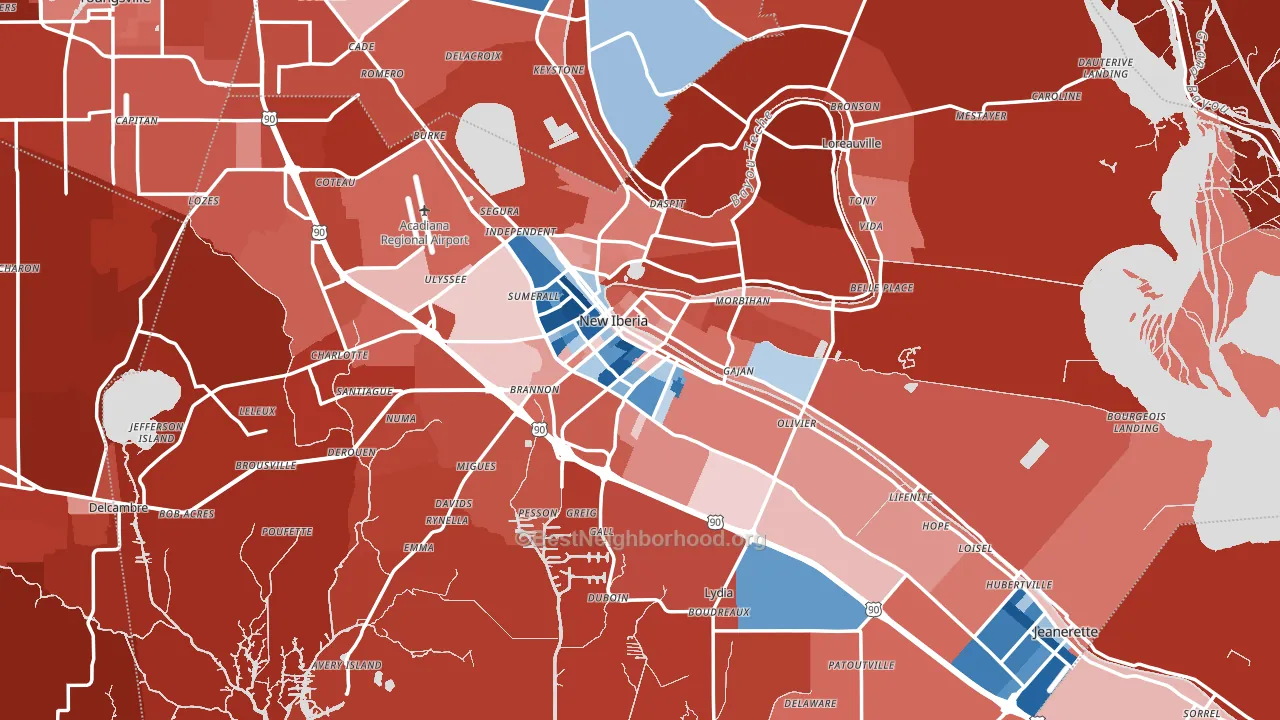 Iberia Parish, LA block-group political-lean map