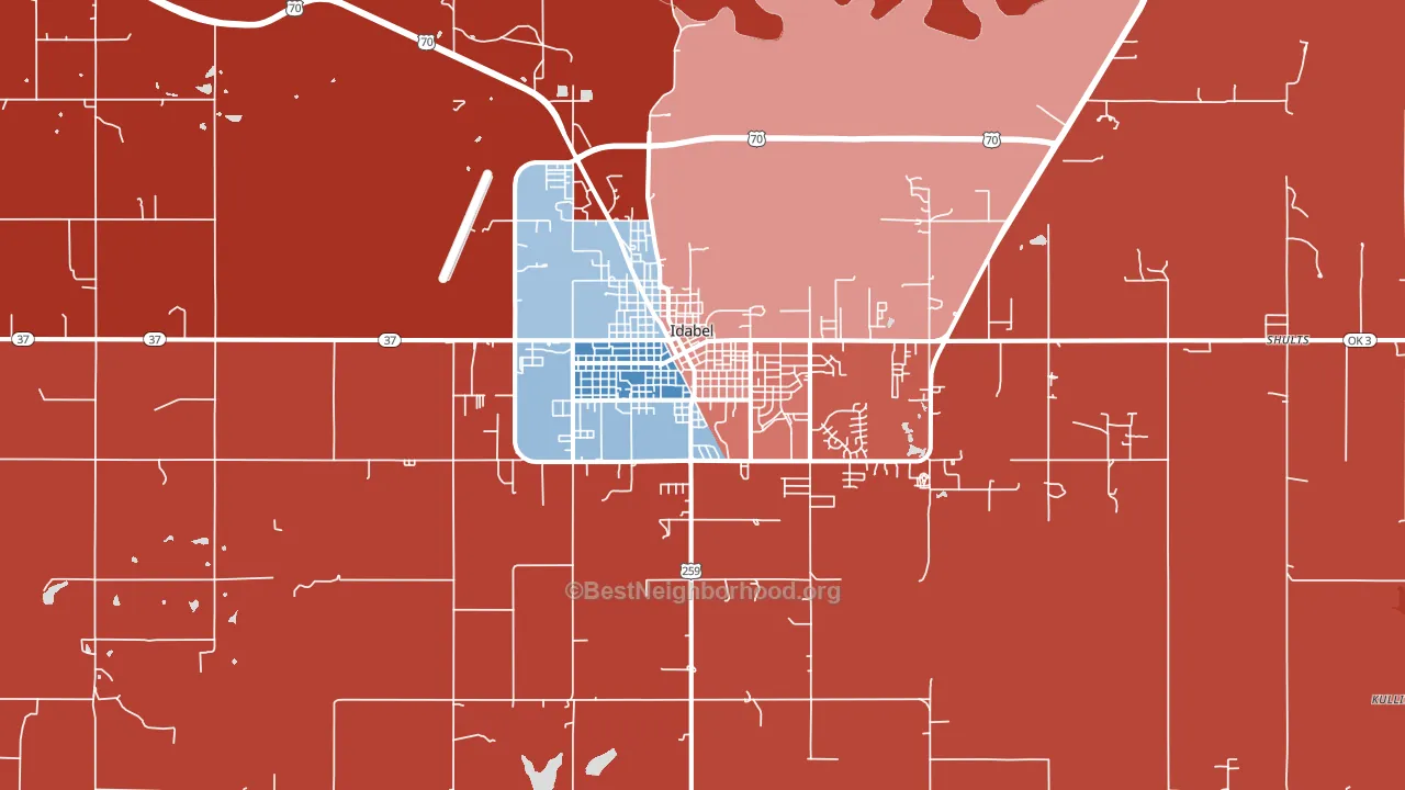 Idabel, OK block-group political-lean map