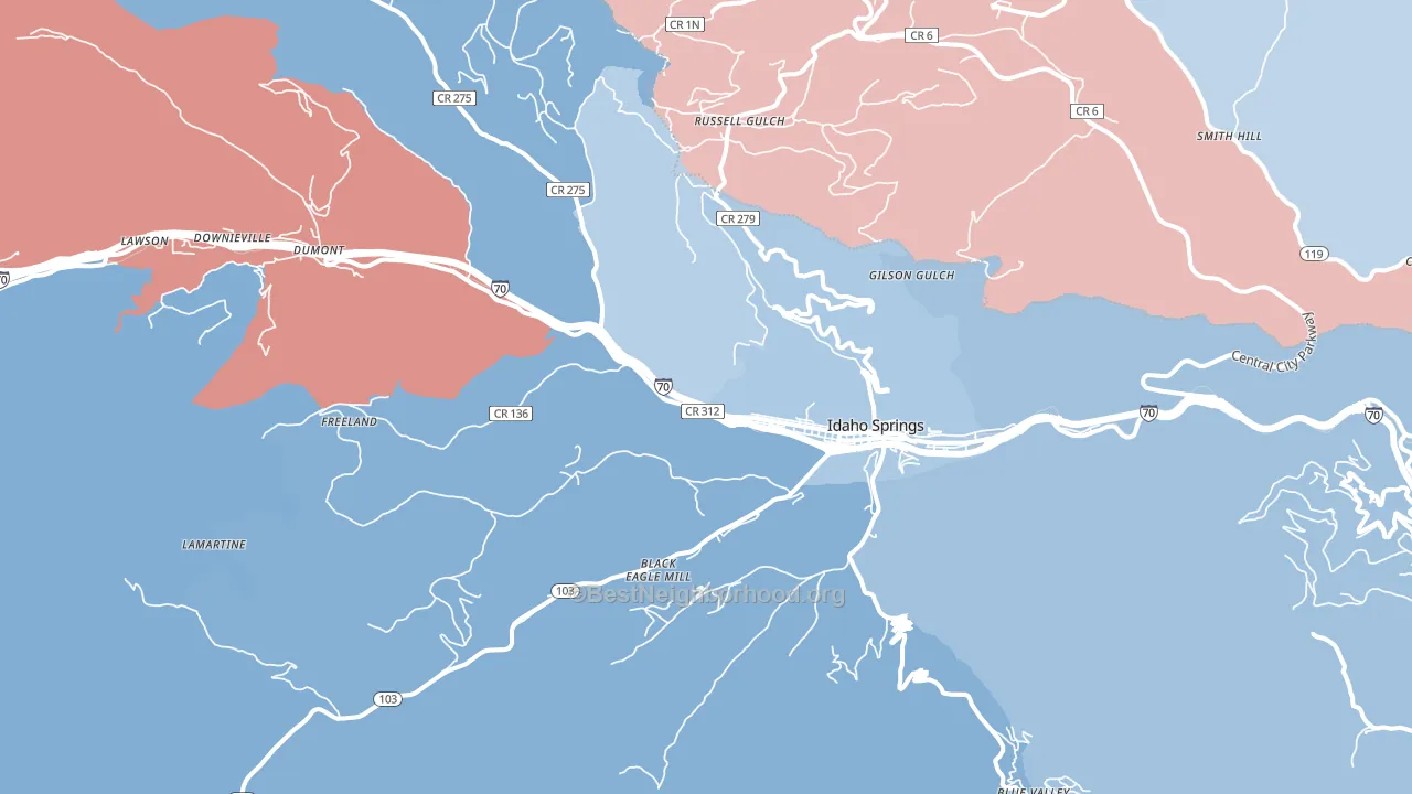 Idaho Springs, CO block-group political-lean map