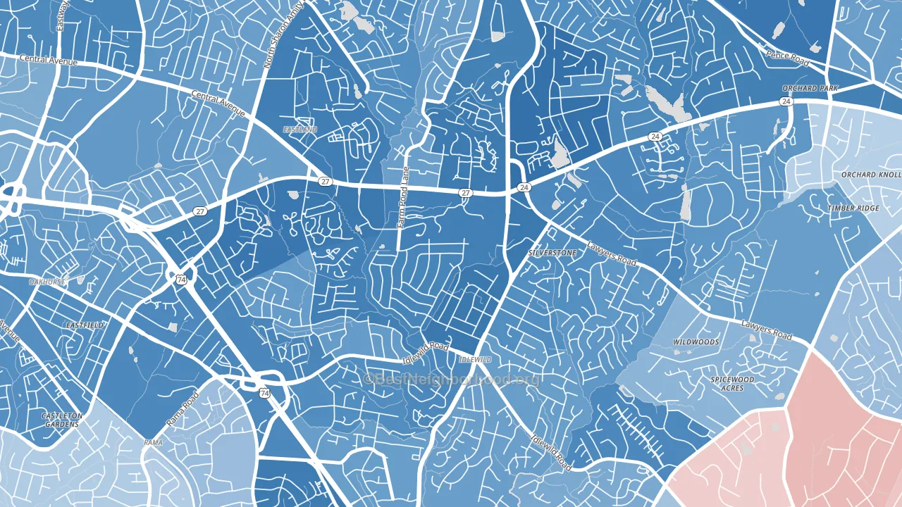 Idlewild Farms, Charlotte, NC block-group political-lean map