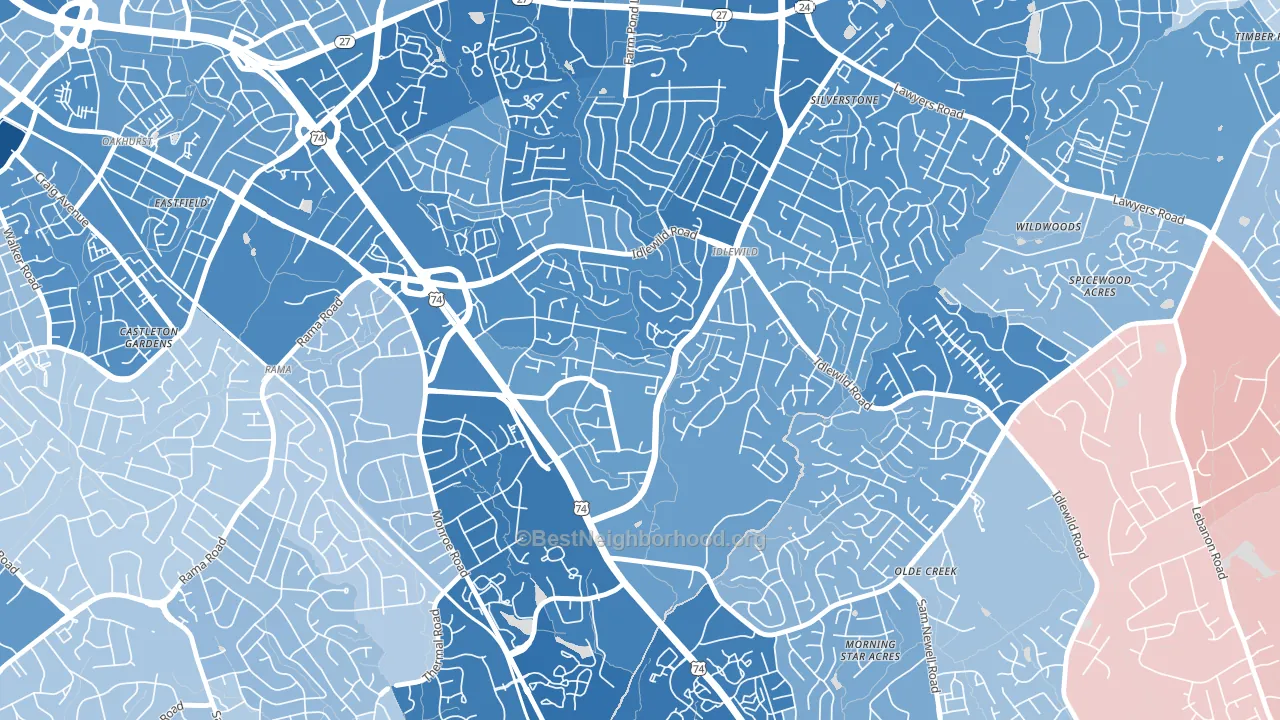 Idlewild South, Charlotte, NC block-group political-lean map