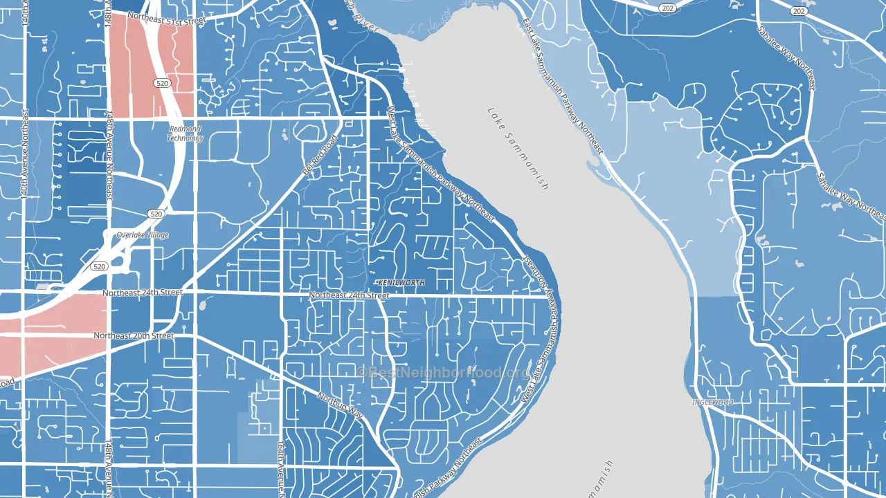 Idylwood, Redmond, WA block-group political-lean map