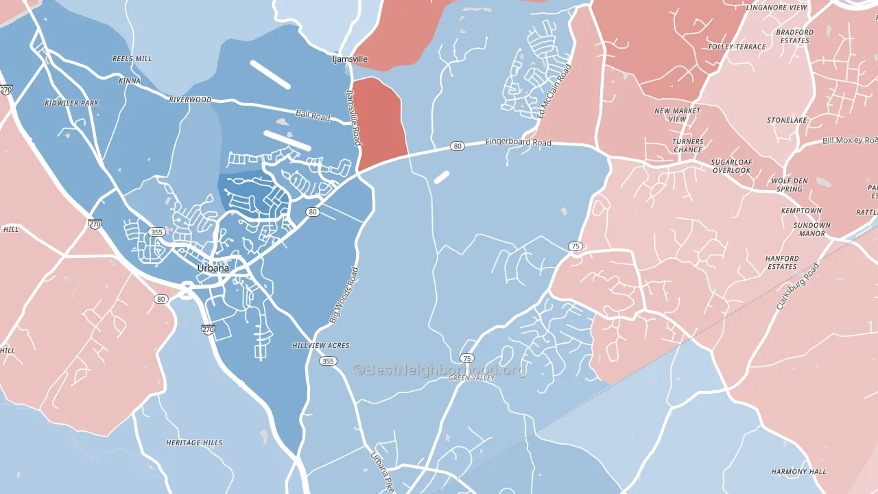 Ijamsville, MD block-group political-lean map