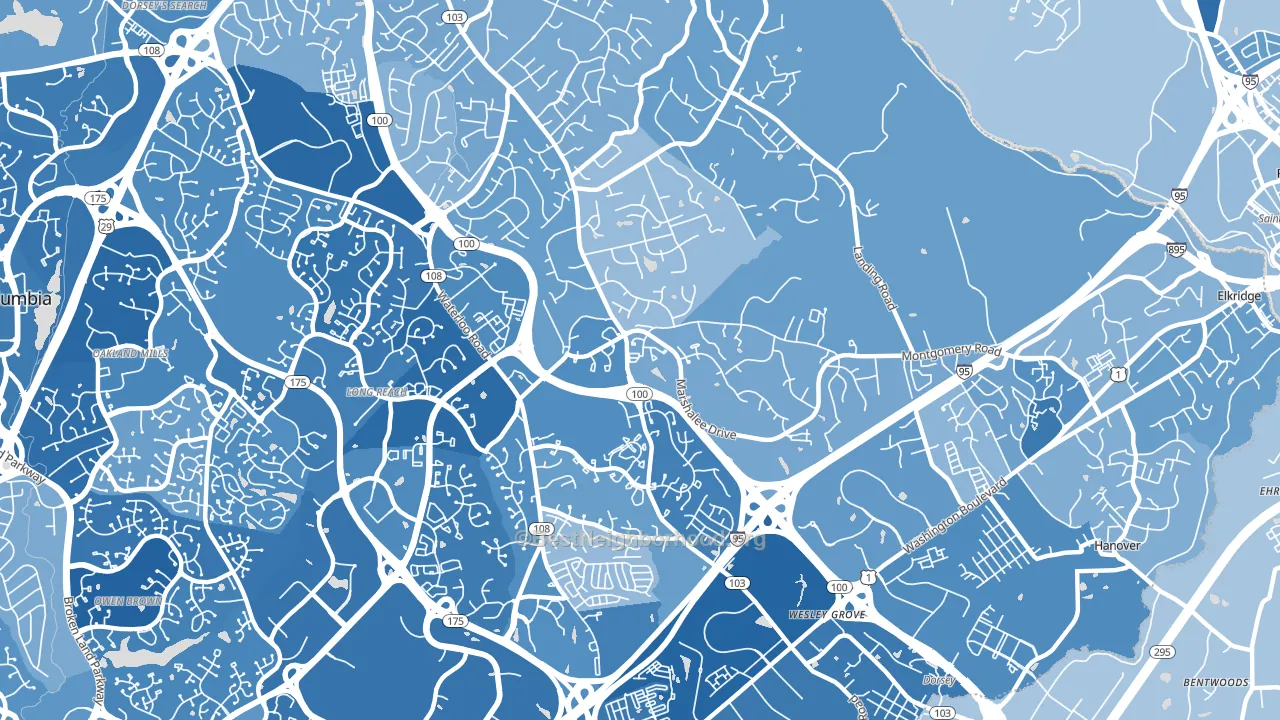 Ilchester, MD block-group political-lean map
