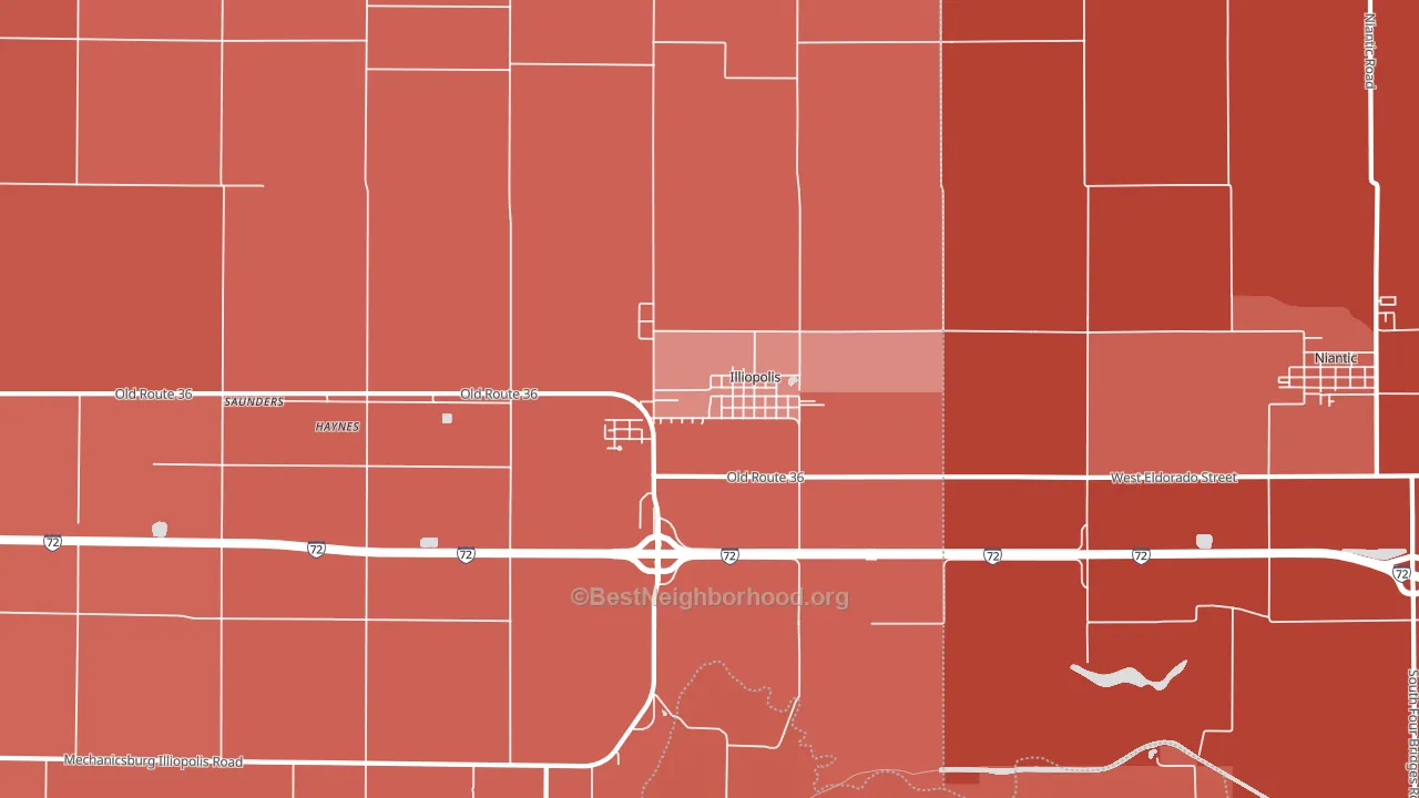 Illiopolis, IL block-group political-lean map