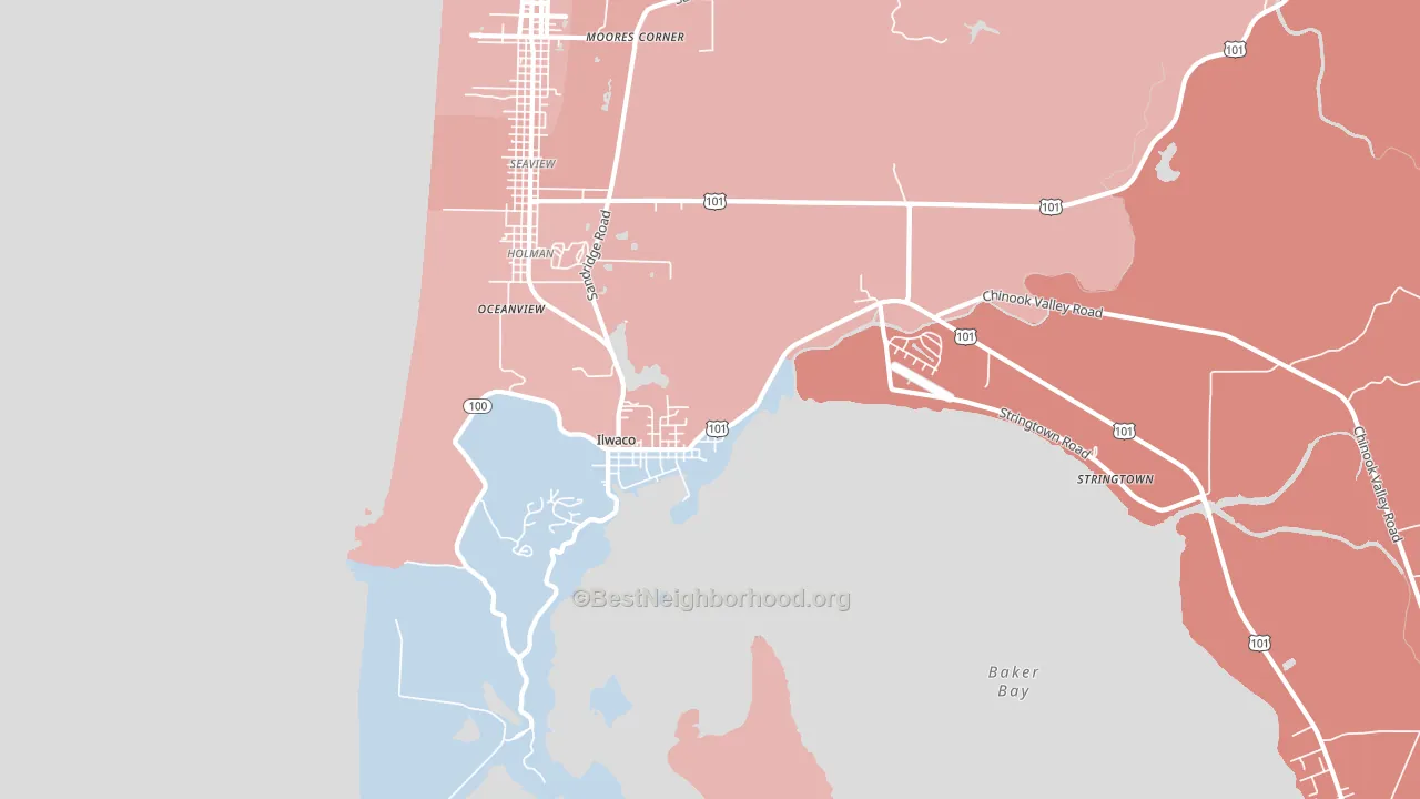 Ilwaco, WA block-group political-lean map