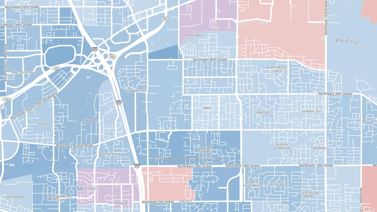 Image, Vancouver, WA block-group political-lean map