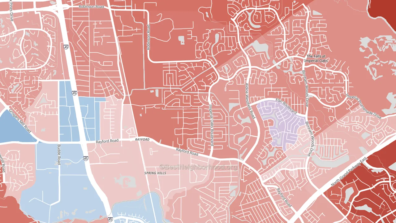 Imperial Oaks, Spring, TX block-group political-lean map