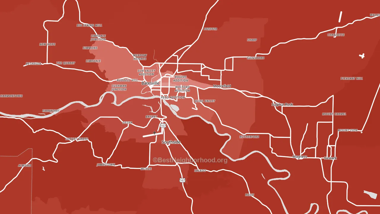 Independence County, AR block-group political-lean map