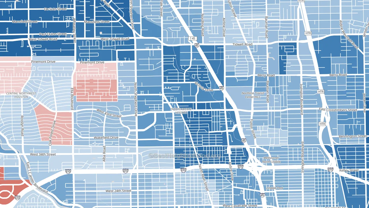 Independence Heights, Houston, TX block-group political-lean map