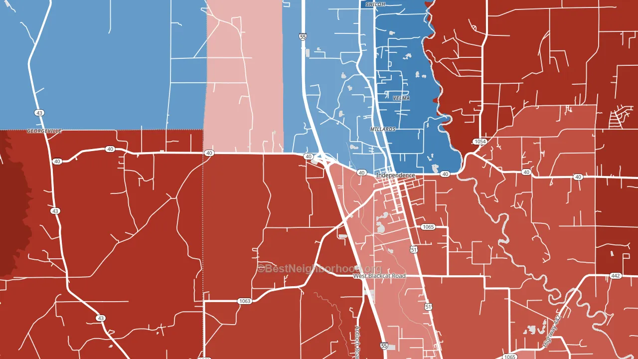 Independence, LA block-group political-lean map