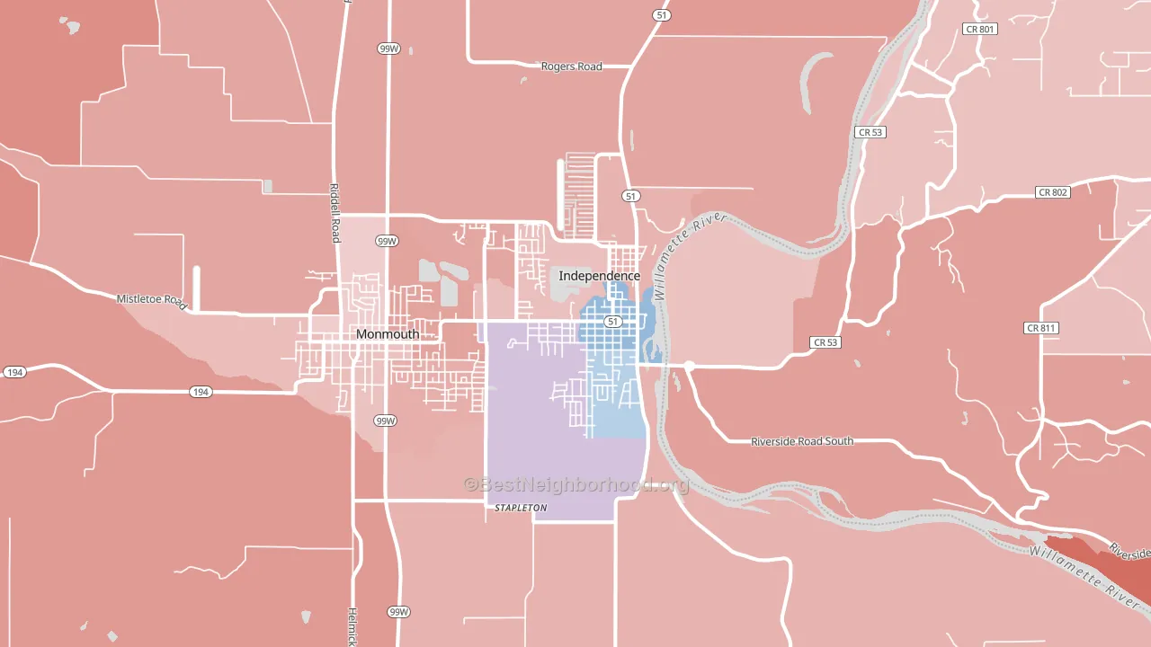 Independence, OR block-group political-lean map