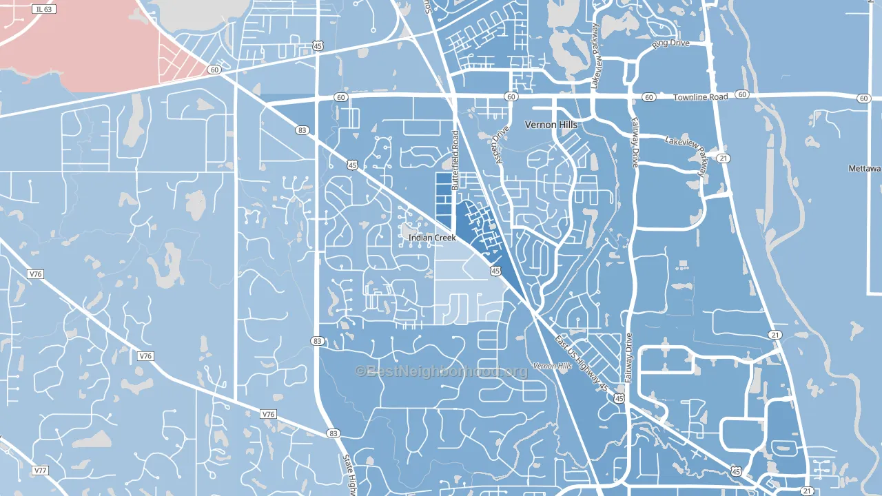 Indian Creek, IL block-group political-lean map