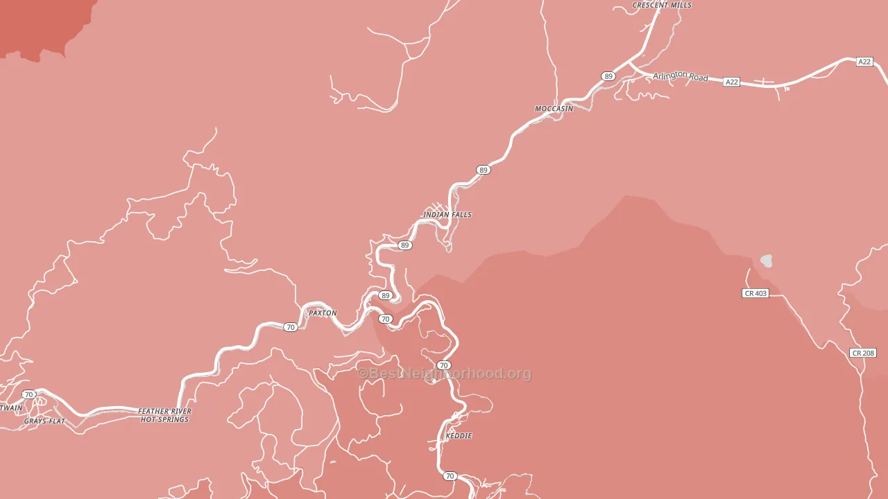 Indian Falls, CA block-group political-lean map